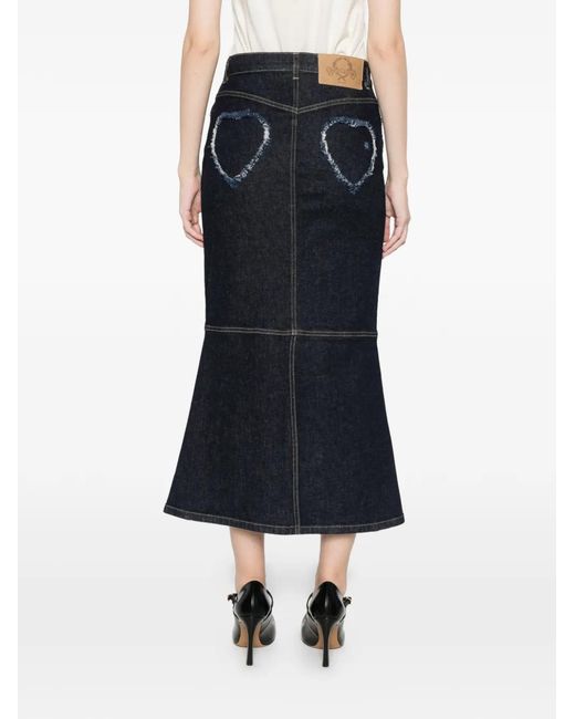 Moschino Black Denim Panelled Flared Skirt