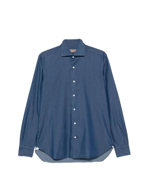 Barba Napoli Blue Cutaway-Collar Long-Sleeve Shirt for men