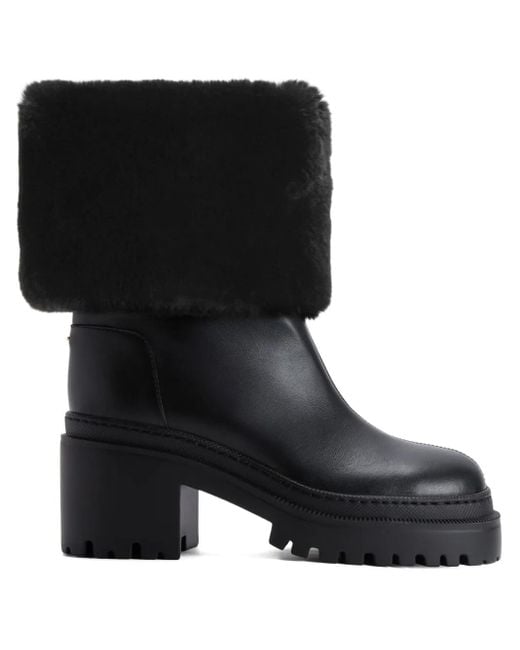 Giuseppe Zanotti Black Leather Ankle Boots With Shearling Cuff