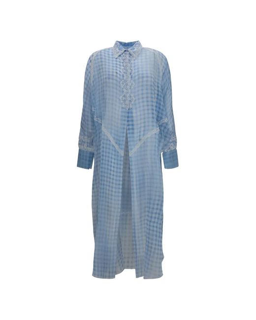 Ermanno Scervino Blue Gingham Lace-Trim Dress