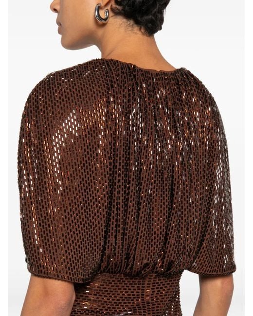 Self-Portrait Brown Sequin-Embellished Gathered Top
