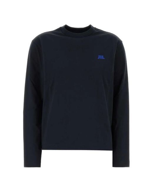 Jil Sander Blue Logo-Embroidered Long-Sleeve T-Shirt
