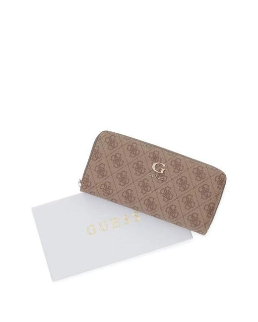 Guess Brown Monogram-Print Zip-Around Wallet