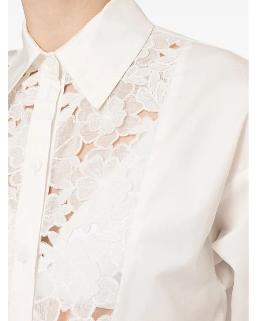 Nissa White Floral-Embroidered Shirt