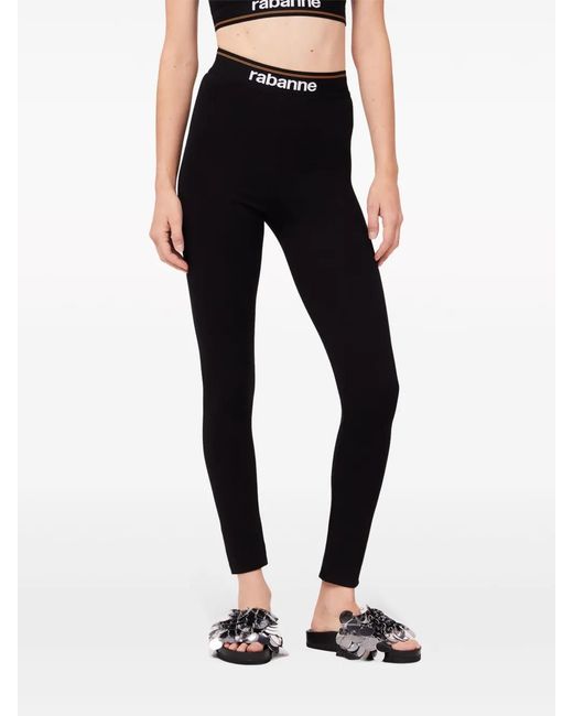 Rabanne Black Bodyline Logo-Waistband Leggings