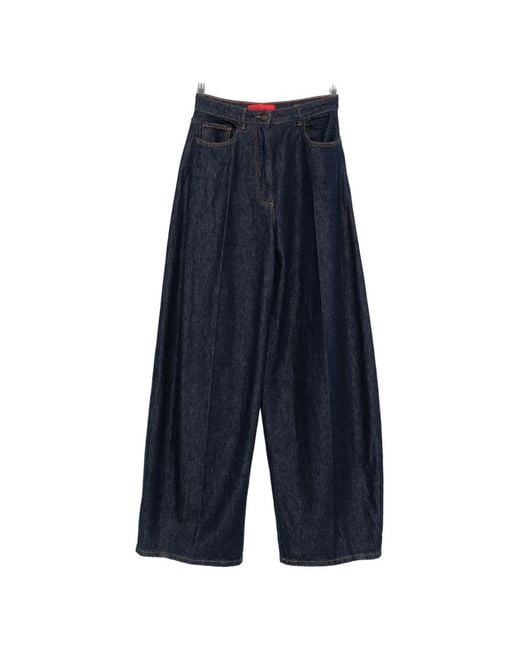 Thelatest Blue Pleated-Detail Wide-Leg Jeans