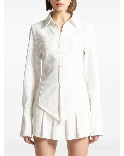 Manière De Voir White Sonia Pinstripe Angled-Hem Shirt