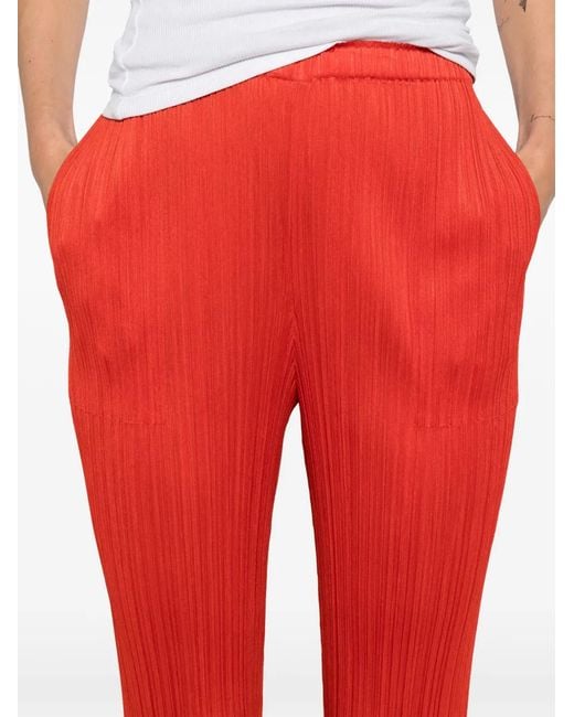 Pleats Please Issey Miyake Red July Pleated Straighttrousers