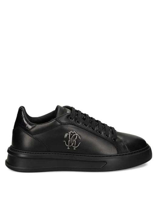 Roberto Cavalli Black Logo-Plaque Platform Sneakers for men