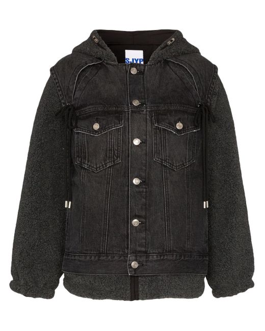 SJYP Black Hooded Sherpa Denim Jacket