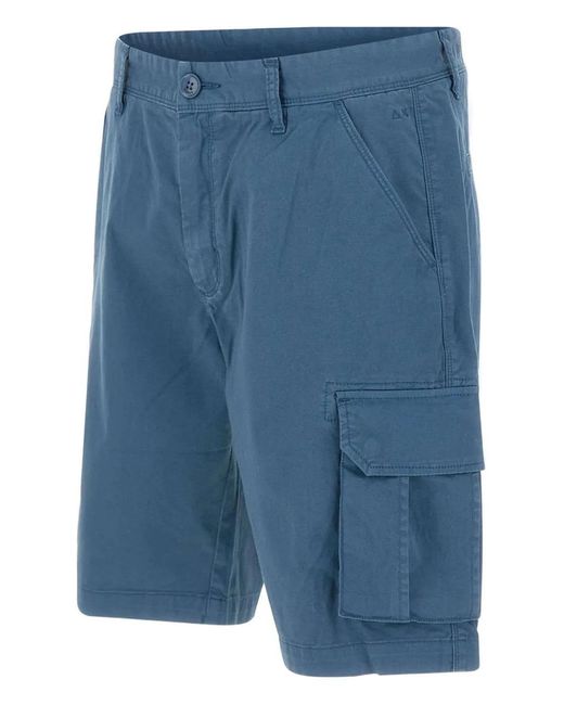 Sun 68 Blue Cargo-Pocket Shorts for men
