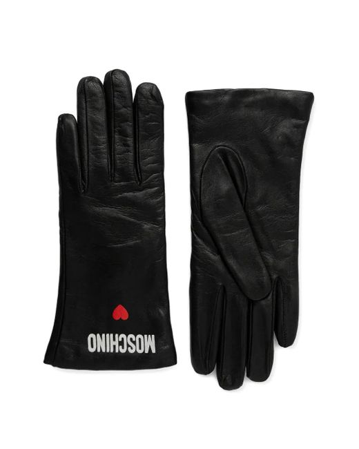 Moschino Black Heart-Motif Logo Gloves
