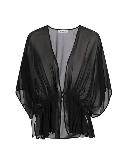Max Mara Black Dapred V-Neck Silk Cape