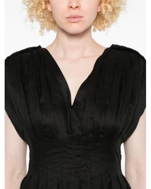 Sea Black Pleated V-neck mini dress
