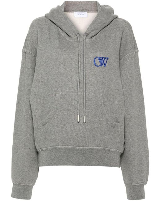 Off-White c/o Virgil Abloh Gray Off- Embroidered-Logo Cotton Hoodie