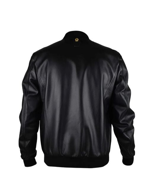 Billionaire Black Logo-Patch Leather Jacket for men