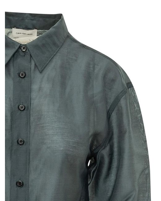 Calvin Klein Gray Twist-Detail Cut-Out Blouse