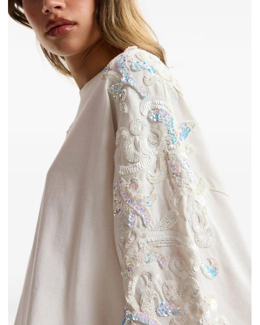 Essentiel Antwerp White Sequin-Embellished Bead-Embellished T-Shirt