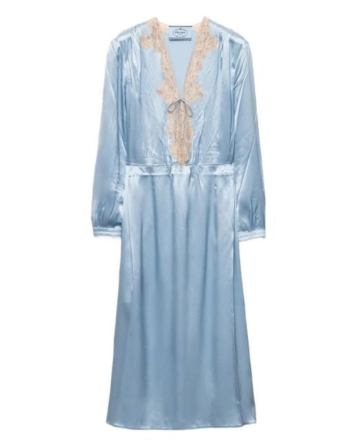 Prada Blue Midikleid Mit Spitzenbesatz