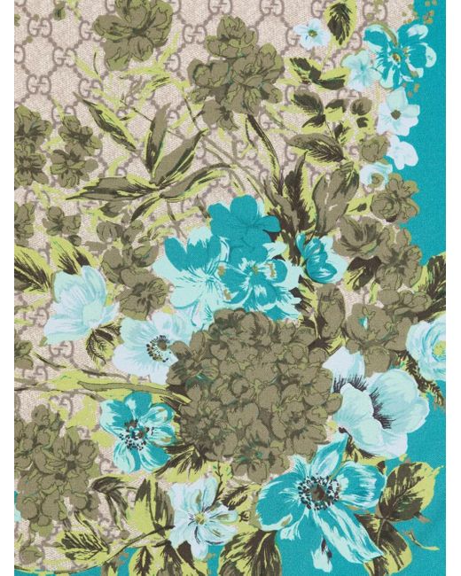 Gucci Blue Floral Gg-Pattern Scarf for men