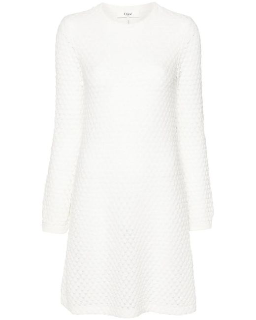 Chloé White Pointelle-Knit Mini Dress