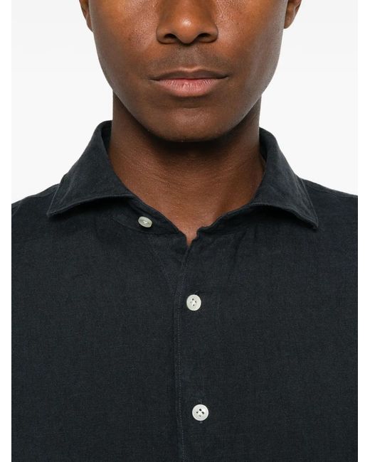 Profuomo Black Long-Sleeve Spread-Collar Shirt for men