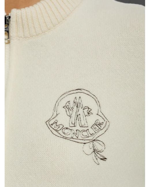 Moncler White Logo-Embroidered Zip-Up Cardigan