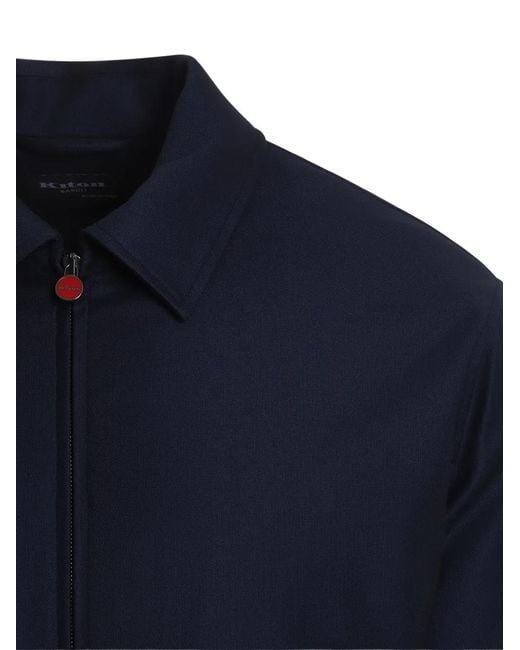 Kiton Blue Zip-Up Ribbed-Trim Jacket for men