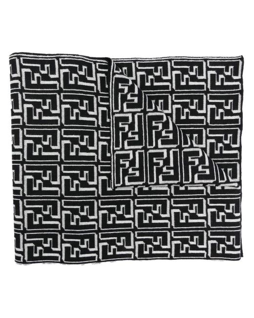 Fendi Black Intarsia Monogram Wool Scarf for men