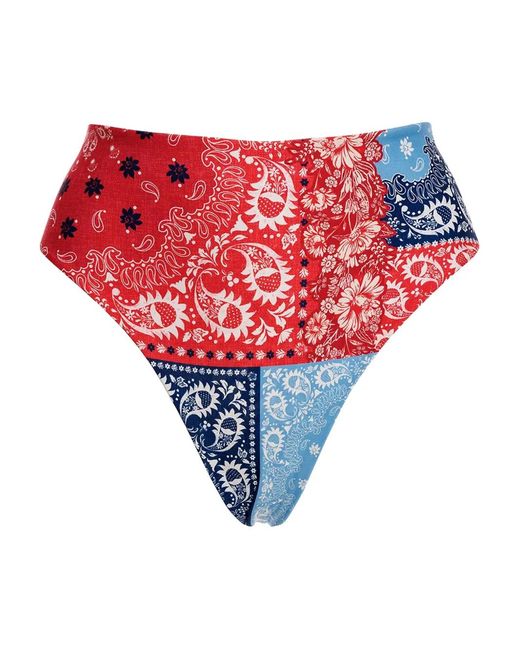 Agua Bendita Red Paisley-Print High-Waisted Bikini