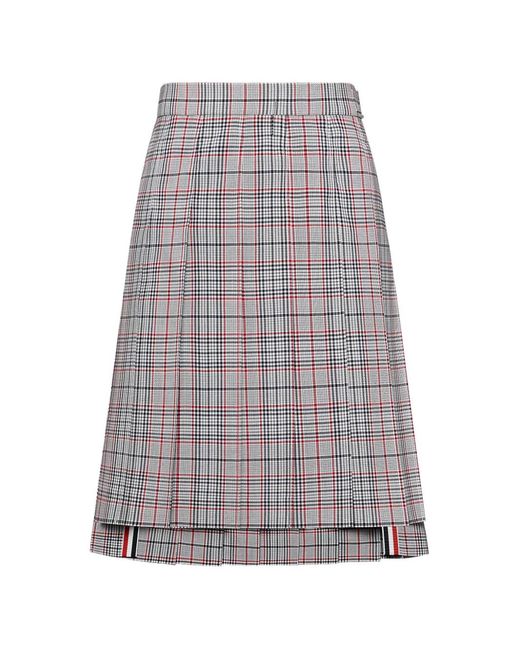 Thom Browne Gray Plaid-Pattern Pleated Wool Skirt