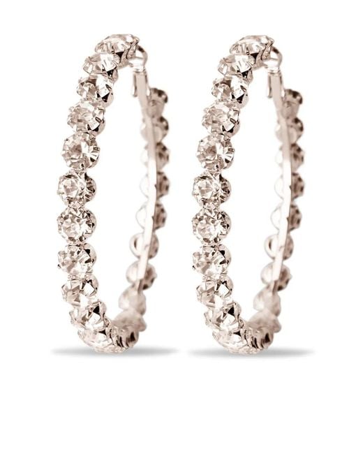 Hzmer Jewelry White Rhinestone-Embellished Hoop Earrings