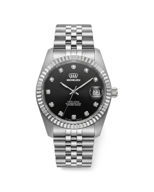 Richelieu Swiss Gray Classic Fluted Bezel 26Mm Watch