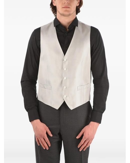 Corneliani Gray Herringbone-Pattern Silk Waistcoat for men
