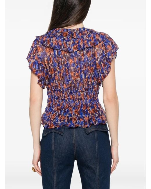 Ulla Johnson Blue Athene Ruffled Floral-Pattern Blouse