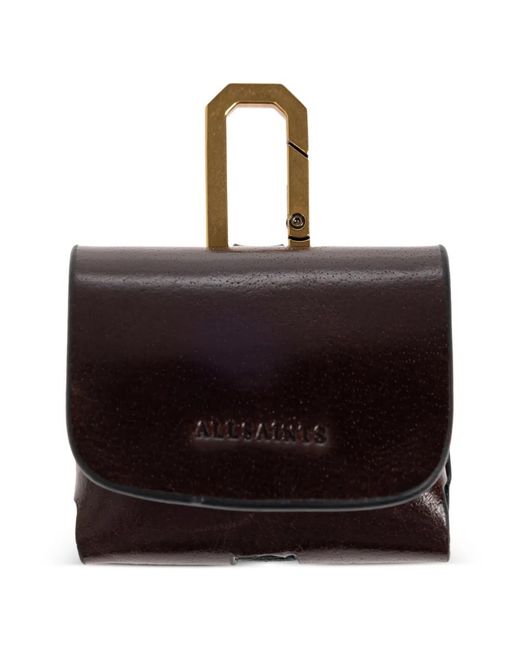 AllSaints Black Logo-Detail Leather Airpods Case