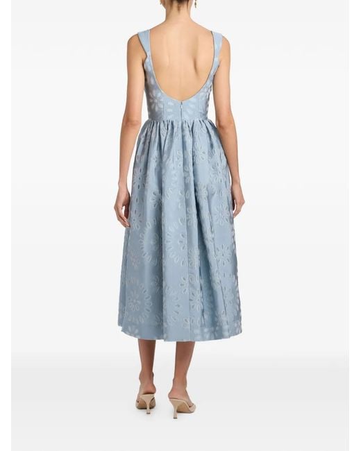 Markarian Blue Apple Floral-Organza Corset Midi Dress