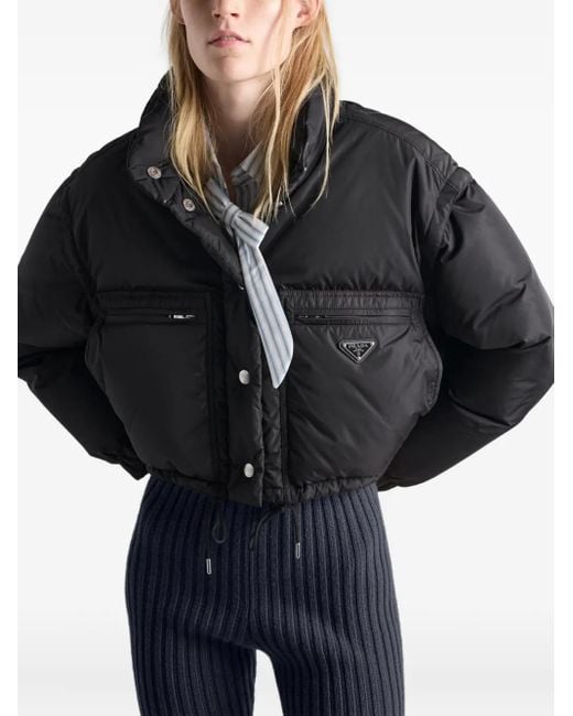 Prada Cropped Donsjack Met Ringkraag in het Black