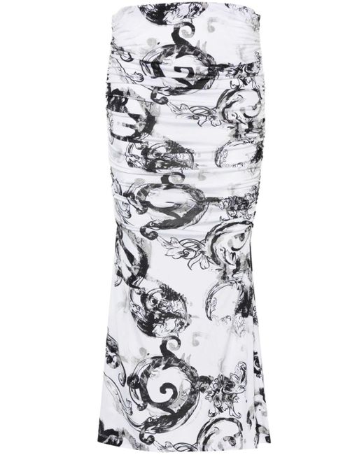 Versace White Watercolour Couture Draped Skirt
