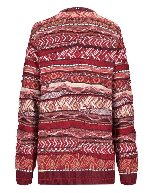 Laneus Red Studded Patterned Cardigan
