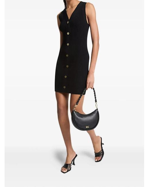 Michael Kors Black Ribbed Button-Front Mini Day Dress