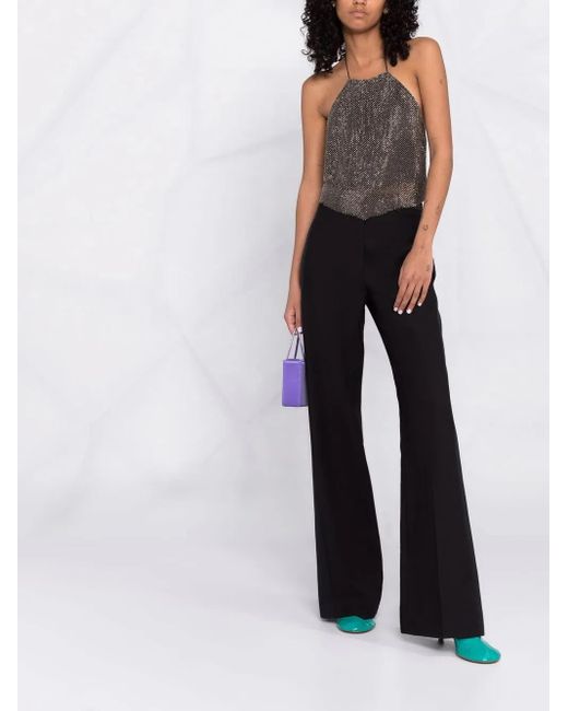 MANURI Gray Metallic Halterneck Backless Blouse