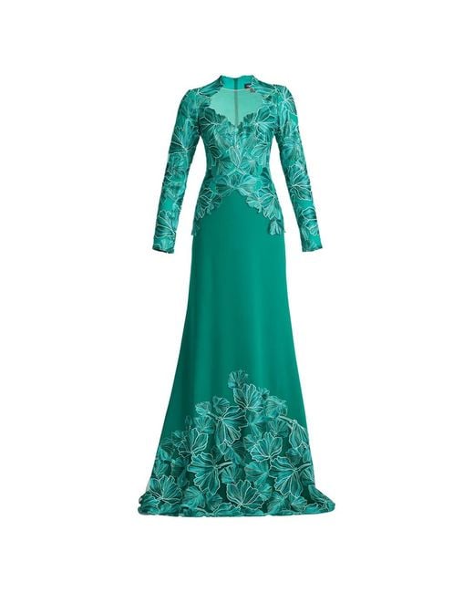 Tadashi Shoji Green Floral Long-Sleeve Maxi Dress