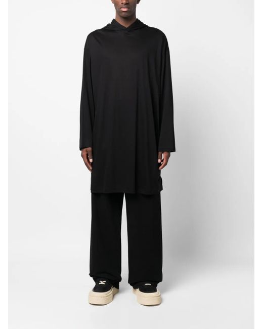 Yohji Yamamoto Black Graphic-Print Long Hoodie T-Shirt for men