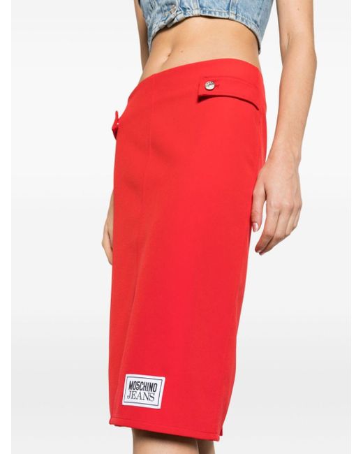 Moschino Jeans Kokerrok Met Logopatch in het Red