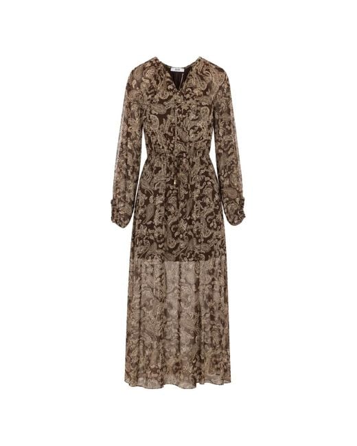 ELEH Natural Paisley-Print Drawstring-Waist Midi Dress