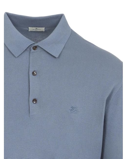Etro Blue Buttoned Polo Shirt for men