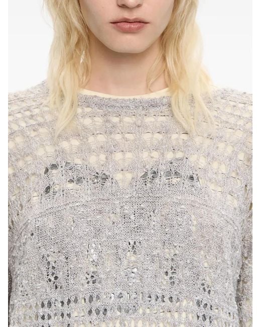 Bimba Y Lola Gray Pointelle-Knit Top