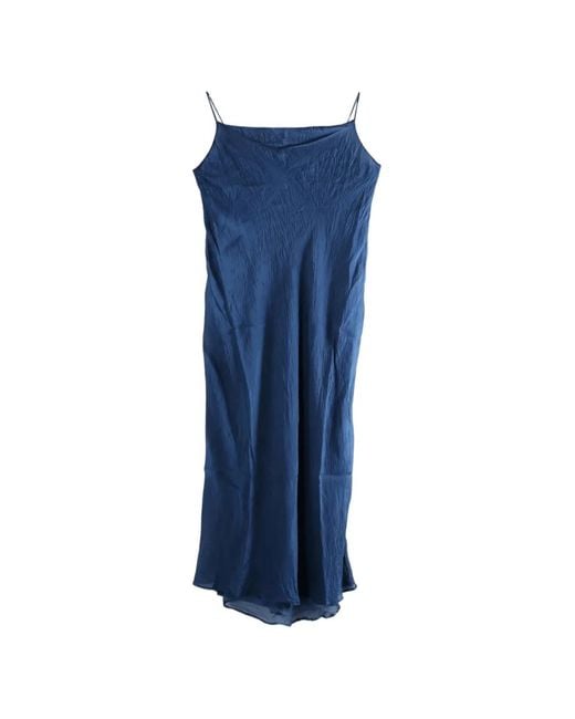 Marc Le Bihan Blue Crinkled Silk Midi Dress