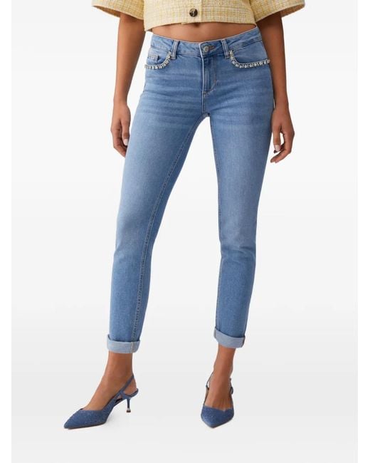 Liu Jo Blue Bejewelled Skinny Jeans